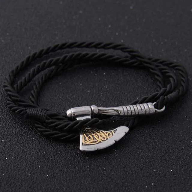 Valknut Axe Amulet Charm Leather Bracelet