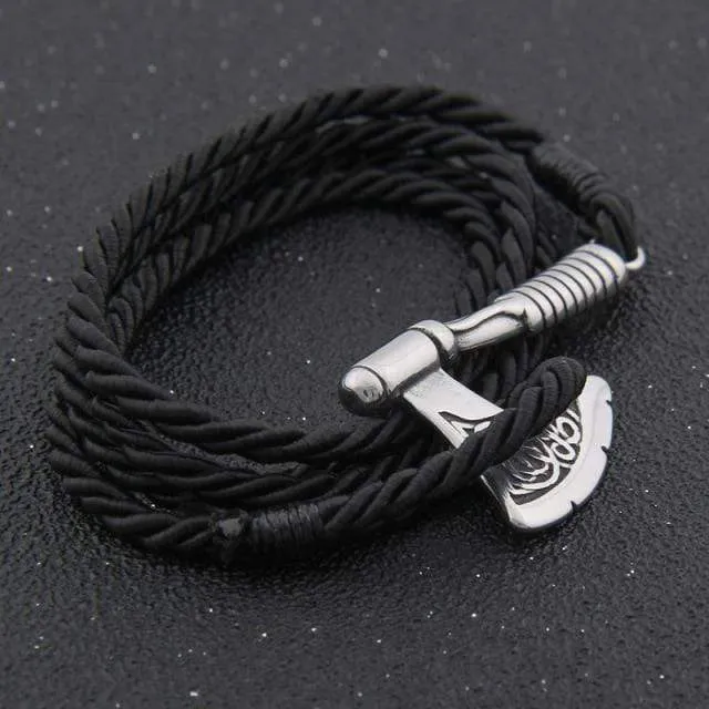 Valknut Axe Amulet Charm Leather Bracelet