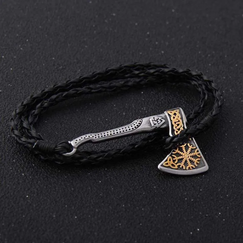 Valknut Axe Amulet Charm Leather Bracelet