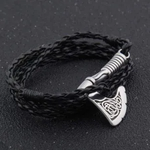 Valknut Axe Amulet Charm Leather Bracelet