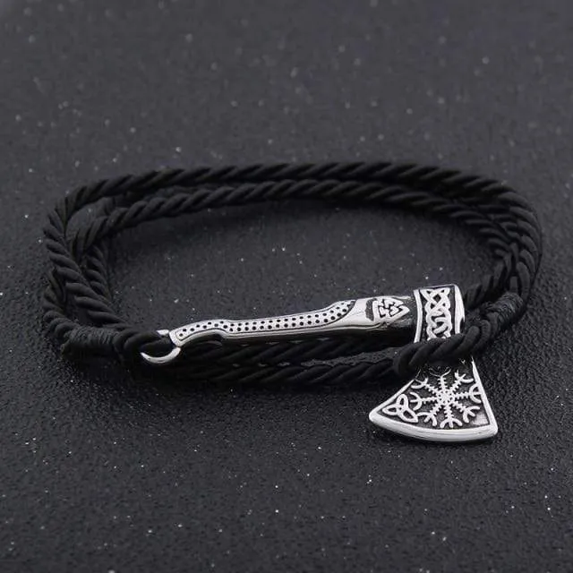 Valknut Axe Amulet Charm Leather Bracelet