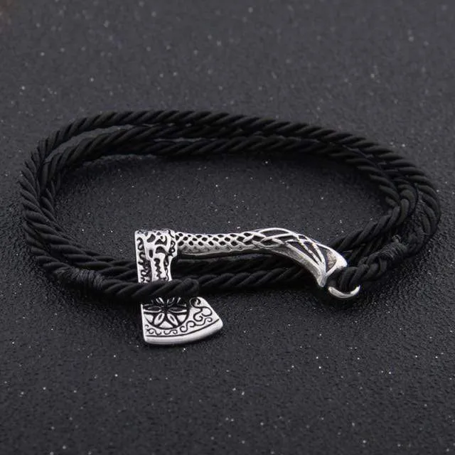 Valknut Axe Amulet Charm Leather Bracelet