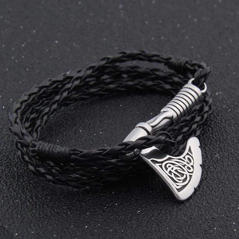 Valknut Axe Amulet Charm Leather Bracelet