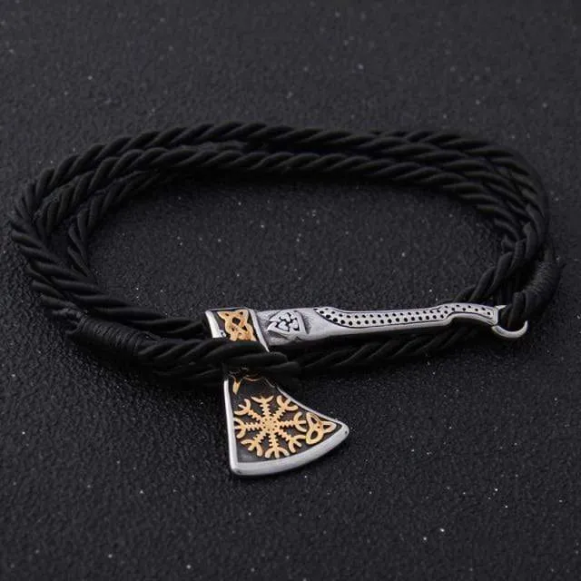 Valknut Axe Amulet Charm Leather Bracelet