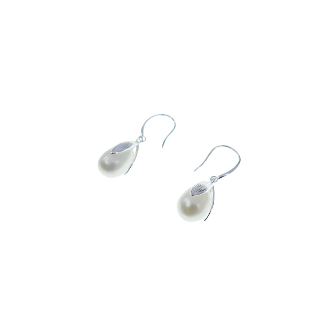 White Flower Petal Earrings in Sterling Silver