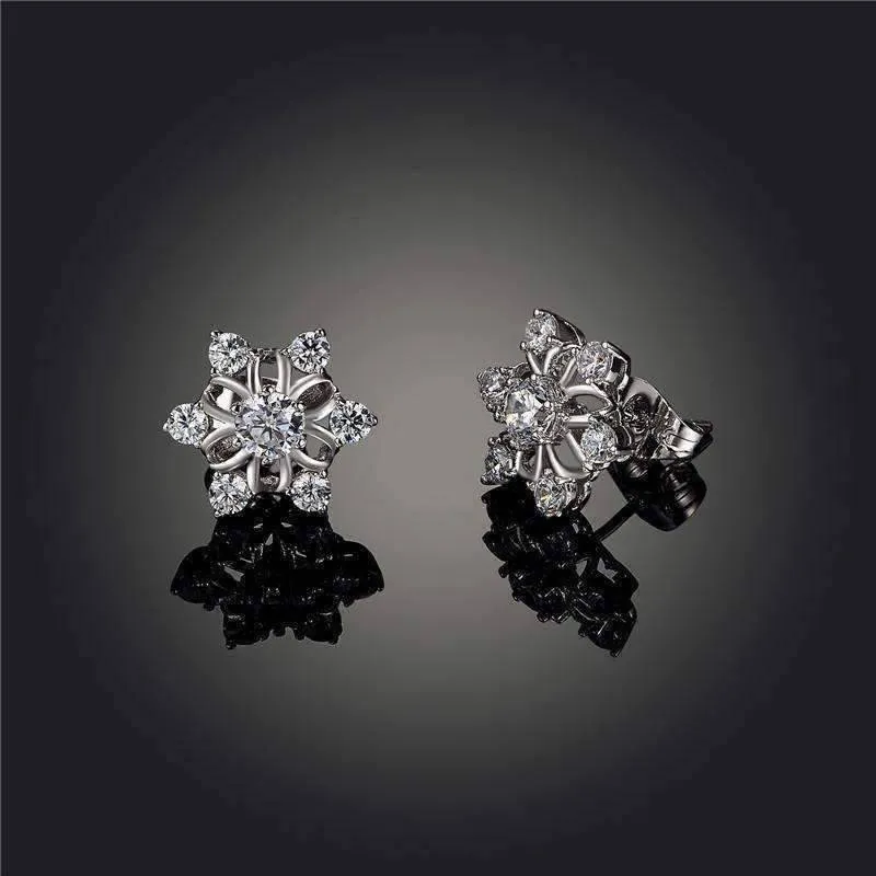 Winter White Austrian Crystal Snowflake Stud Earrings