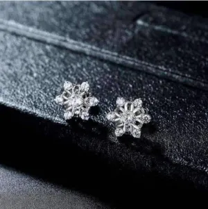 Winter White Austrian Crystal Snowflake Stud Earrings